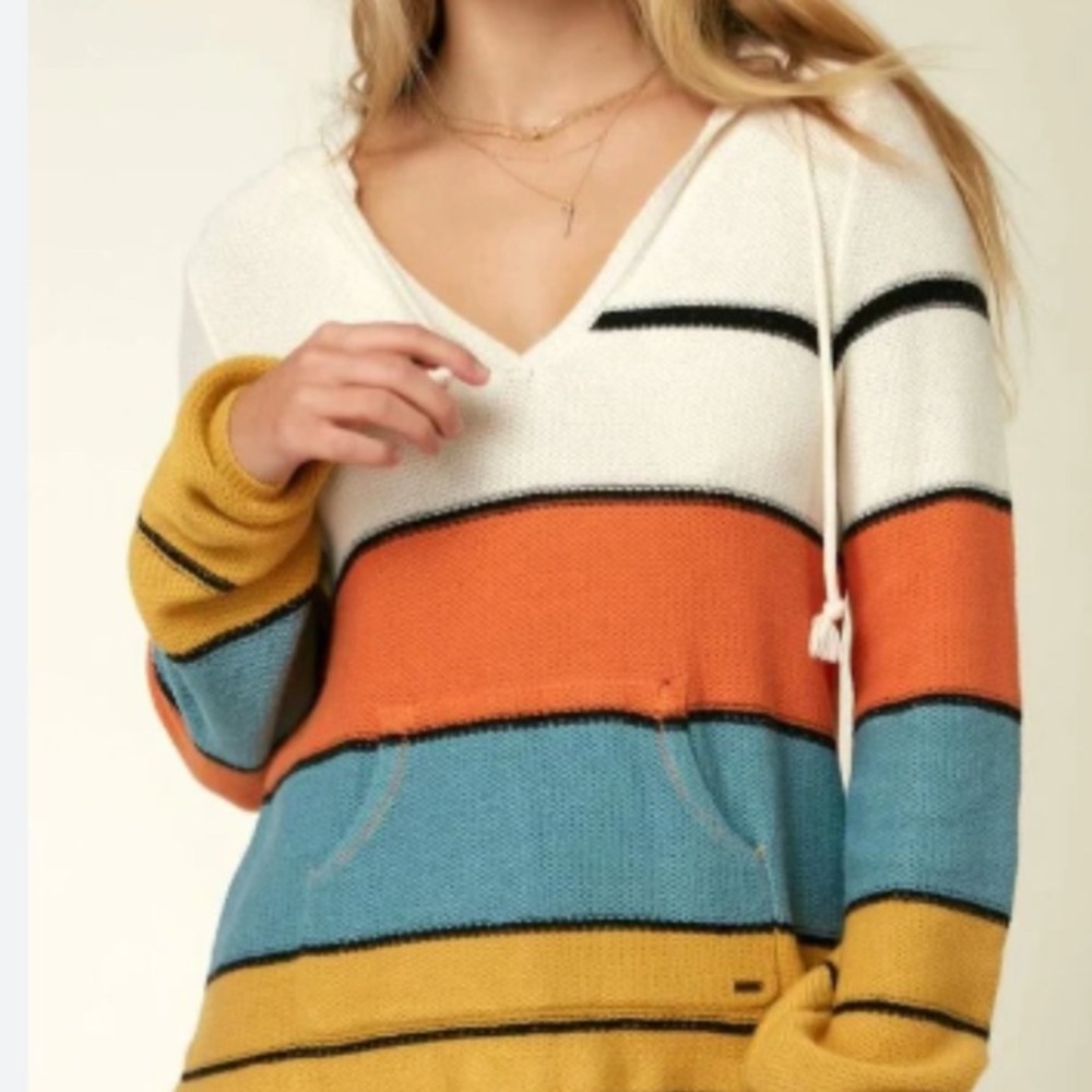 O'Neill Striped Hooded V Neck Sweater